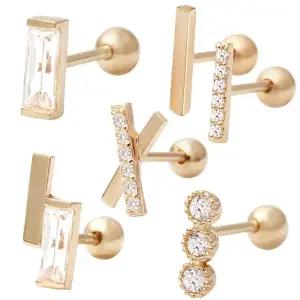 14K Gold 정품 큐빅 스틱 바 엑스 피어싱 택1