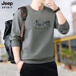 JEEP SPIRIT 봄 가을 남성 날염 맨투맨 긴팔 캐주얼 라운드 티셔츠