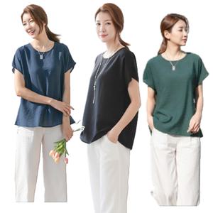 여성 인견 솔리드 무지 반팔 가오리 여름 블라우스 빅사이즈 엄마옷