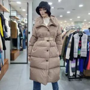 베네통/애플아울렛/하이넥 벨티드 덕 다운 롱 패딩BAPDF8361