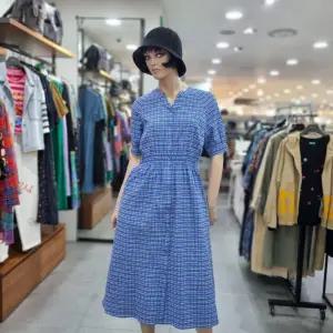 베네통/애플아울렛/허리 밴딩 체크 롱 원피스/ BAOP95431