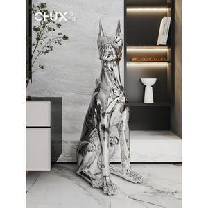 높이 보조 개업선물 모형 조각상 소형 은색 풍수 도베르만 오브제 라지 69CM 실버