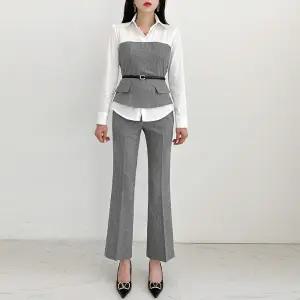 금찌 에코 배색 블라우스 슬랙스 세트 TS5928S G