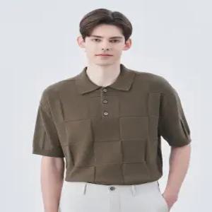 헤지스 남성 24SS [클리어런스][썸모어 린넨] 카키 린넨 혼방 조직 카라 니트 HZSW4B562K2