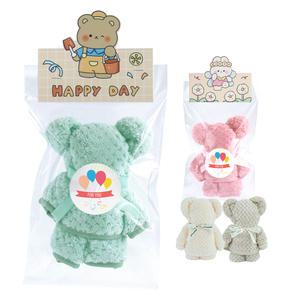 니즈엘 고리 수건 + 곰토끼 OPP 봉투 + 스티커 네임택 곰 타올 30x30 어린이집 행사 생일 답례품