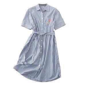 여성 추천각 정장 원피스 여름 빅사이즈 스트라이프 벨트 미디 경량 반팔 OOTD2