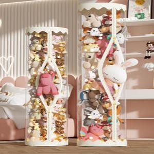 인형 보관함 진열대 수납함 튜브 조립 우드 다용도 수납 26x50 투명