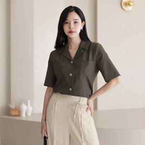 XXL까지) 엘세르나 카라 포켓 실버 버튼 블라우스 여름 하객룩 오피스룩 데이트 모임 미시 빅사이즈