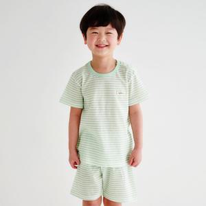 더미누 그린 스트라이프 무형광 에어메쉬 반팔 실내복