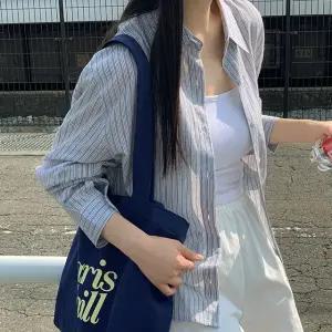 유로즈 스트라이프 루즈핏 셔츠 여름 여성 장마룩 살안타템
