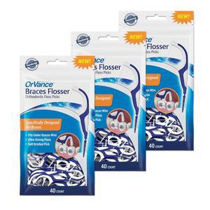OrVance Braces Flosser - 쉽고 효과적인 세척을 위한 교정기용으로 디자인, 초강력 치실 40개 (3팩)