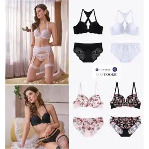 [롯데백화점]섹시쿠키 블랙 화이트백포인트,플라워 브라 레이스 팬티 세트 4종택1 SCWBZ305SCWBZ315