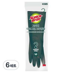 스카치브라이트 3M 고리형 고무장갑 양손착용 세트 중M 다크그린 6세트