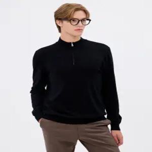 닥스 남성 24FW [스테디셀러] 블랙 로고자수 울 반집업니트 WMSW4DU17BK