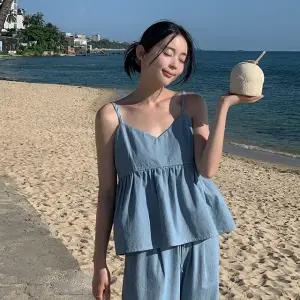 위크 논페이드 데님 나시 뷔스티에 여름 바캉스템 휴가룩