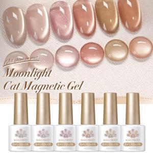 본프리티 문라이트 캣 마그네틱 젤 네일 폴리쉬 세트 가을 크리스탈 글라스 비즈 글리터 쏙 오프 UV 아트