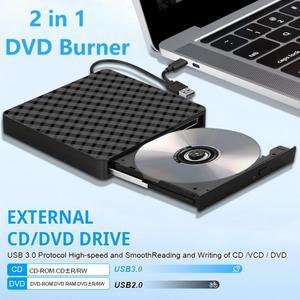 외장 CD DVD 광학 드라이브 2-in-1 USB 3.0 Type-C 슬림형 보호 가능 RW ROM 버너 플레이어 (PC 노트북 데