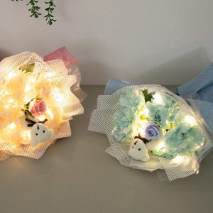 피오니 조화 꽃다발 LED 곰돌이 B 45cm 2컬러 인테리어 꽃선물 장식 기념일 졸업식 조명 발표회 학예회