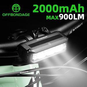 OFFBondage 자전거 라이트 전면 900 루멘 2000mAh 방수 손전등 USB 충전mTB 사이클링 램프