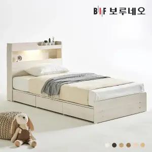 [착불]보루네오 바울Po LED 3서랍 수납 침대 본넬매트리스 세트 SS