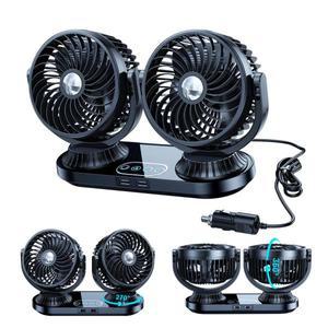 Hipacool 휴대용 자동차 듀얼 헤드 팬 12V/24V 3 속도 바람 냉각 270 ° 회전식 차량 대시보드 공기 순환