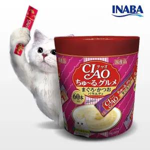 이나바 챠오츄르 구루메 버라이어티 참치&가다랑어 14g x60p 고양이습식 간식 츄루