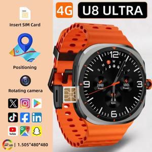 U8 울트라 2025 안드로이드 스마트워치, 5G 유심, GPS 와이파이, 회전 카메라, 글로벌 통화, 4G 풀 네트워
