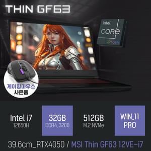 ⓒ MSI Thin GF63 12VE-i7 i7-12650H 32GB 512GB WIN11 / 고사양 게이밍 캐드 영상편집 그래픽작업 노트북