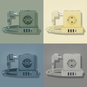 에코너 큐브멀티탭 MT04 5구 4000W USB C타입 고용량 접지 타워형 디자인 콘센트