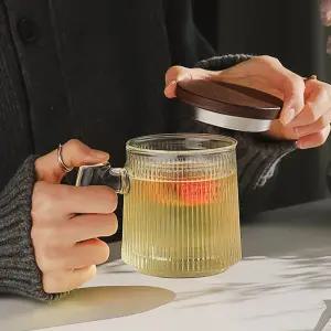 플리츠 내열 유리 뚜껑 티 머그 컵 2size/잔/차/허브/마시는/글라스/거름망/우리는