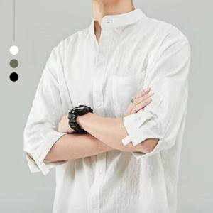 남성 7부 헨리넥 린넨 셔츠 남자 여름 캐주얼 남방