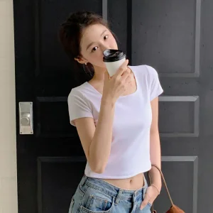 (MADE/2기장/쫀쫀스판/핏예쁜기본티) Petite Note No19 로이브 2기장 스퀘어넥 반팔 티