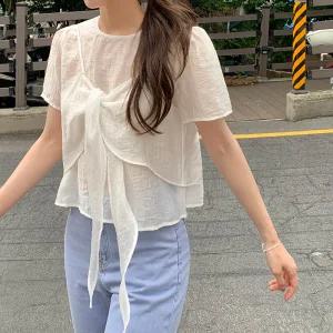 (청순세트템/투웨이연출O) 바르센 리본 뷔스티에 퍼프 블라우스 세트 st2914