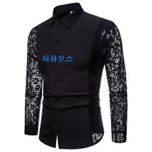 티류으스 남성 댄스복 상의 탱고 블랙 무대 공연 라틴댄스 레이스 셔츠