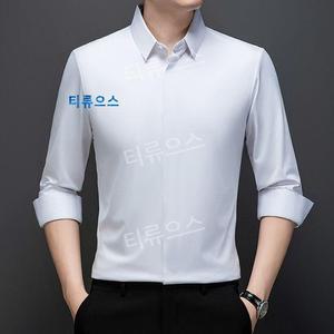 티류으스  고급스러운 남성 스판 실크 셔츠 비즈니스 캐주얼 긴팔