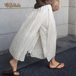 여성 와이드 팬츠 린넨 통바지 슬랙스 치마바지 마 밴딩 배기 면 여름 포켓 일자 티류