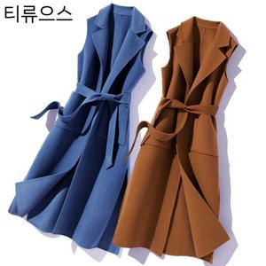 티류으스 가을겨울 롱 모직 베스트 여성 모직 조끼 루즈핏 코트 롱아우터