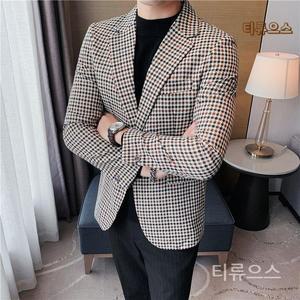 티류으스 남자더블자켓 수트 비즈니스 체크 블레이저 정장