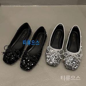 여자 스팽글 플랫슈즈 쿠션 리본 티류으스