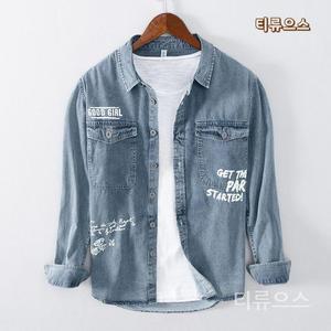 티류으스 남자셔츠 데님셔츠 캐주얼 프린트와이셔츠