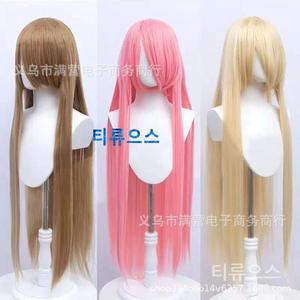 여성용 코스프레 가발 100cm 길이 스트레이트 합성 내열성 머리 녹색 노란색 분홍색