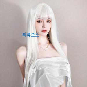백색 가발 흰색 스트레이트 풀 헤드 커버 스타일 여성 새로운 긴 그레디언트 염색 패션