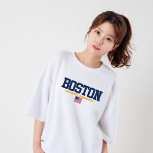 보스턴 반팔티 색상 2종 상의 오버핏 루즈핏 캐주얼 데일리 빈티지 커플티 남자 여자