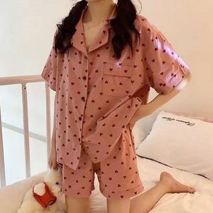 쉬블림로브 (반팔+반바지) 여성 홈웨어 하트 카라 포켓 잠옷 세트 GGWD0200