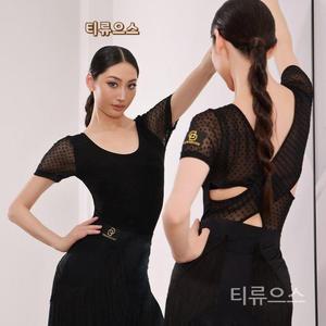 라틴댄스복 난타의상 여성 댄서옷 상의 도트무늬 레오파트 반팔 긴팔연습복 대회 티류