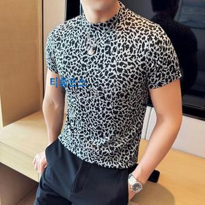 남자반폴라티 반팔 슬림핏 머슬핏 호피 소프트 티류으스