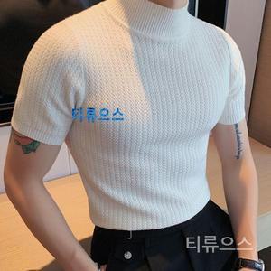 남성 반팔 반목티 니트 폴라티 반목 목폴라티 반폴라 티류으스