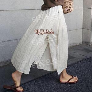 린넨와이드팬츠 여성 통바지 배기 마 치마바지 밴딩 슬랙스 여름 면 티류으스