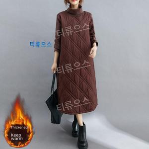 티류으스 여자 가을 겨울 패딩 원피스 터틀넥 누빔 롱 원피스 여성