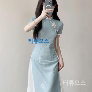 티류으스  원피스 전통의상 이브닝 여신 개량 치파오 공연 무대